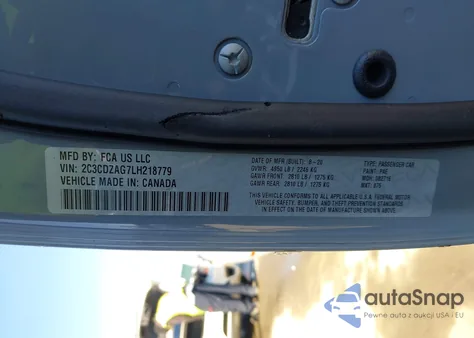 2020 Dodge Challenger Sxt из США, поврежденный, VIN 2C3CDZAG7LH218779